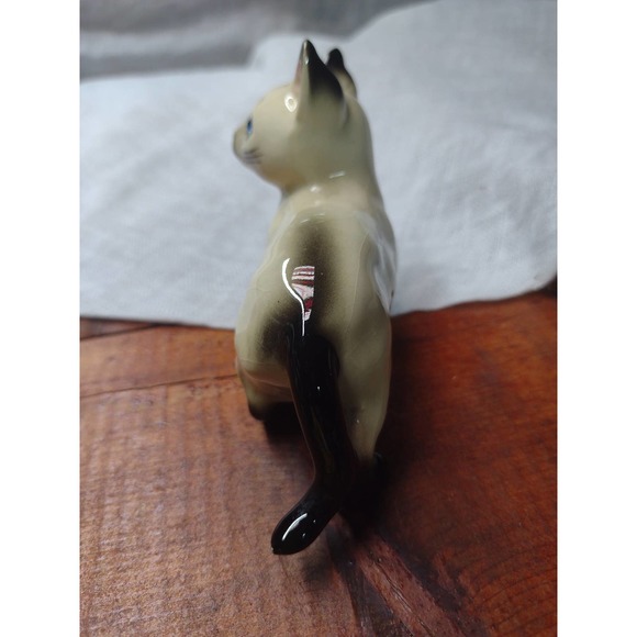 Vintage Siamese Cat Kitten Figurine Blue Rhinestone Eyes Ceramic Standing - Picture 5 of 7